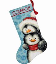 Dimensions Hugging Penguins Stocking Needlepoint Kit #71-09144 16" Long Designed by Makiko